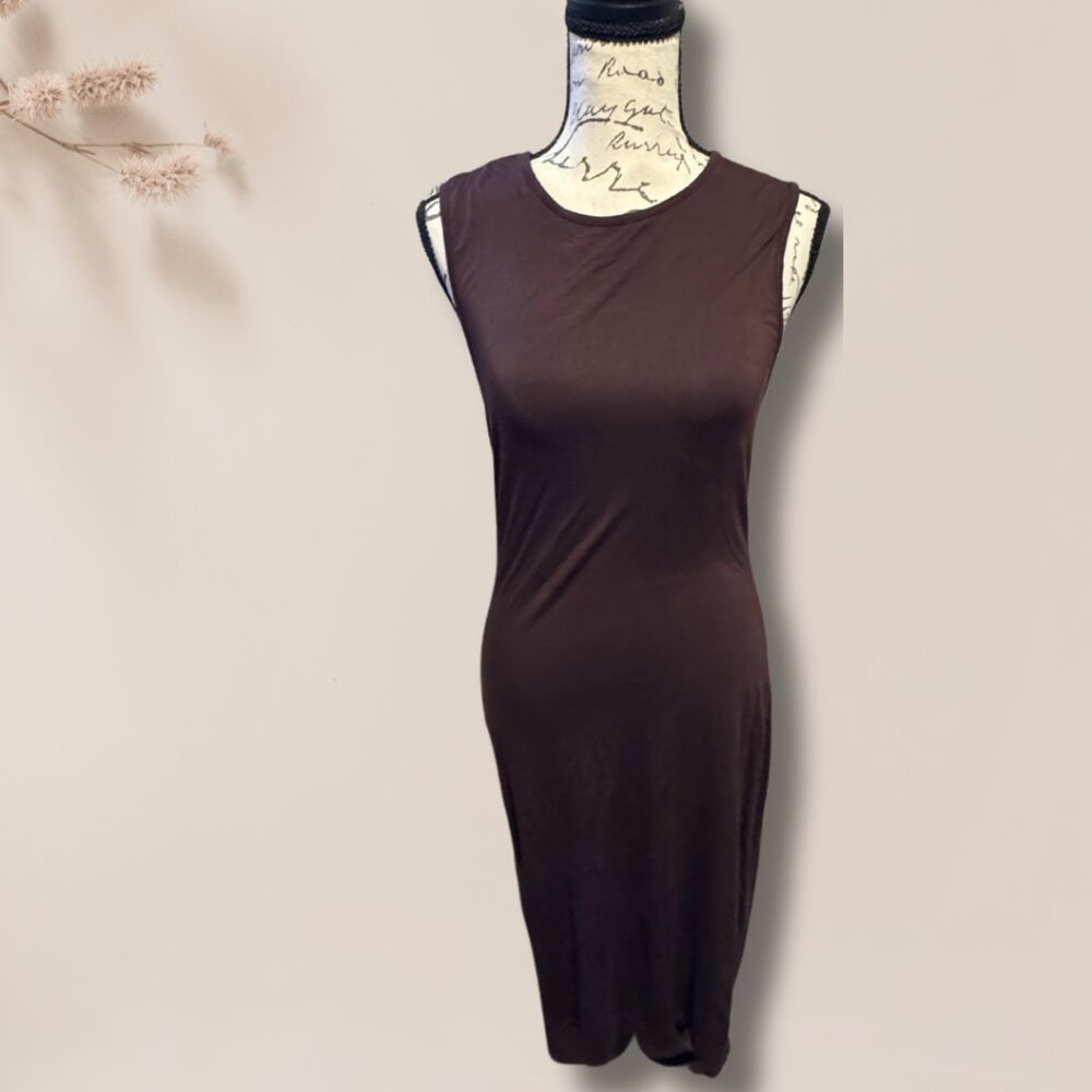 Brown Ribbed Midi Tank Dress - M